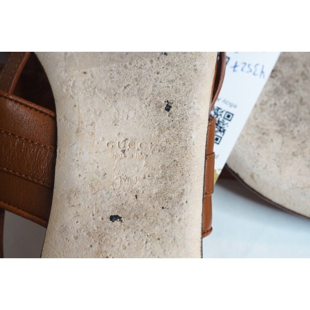 Gucci Brown Leather Thong GG Horsebit T Bar Sandals, Size 9.5 (US) 39.5 (EU) - Picture 7 of 8